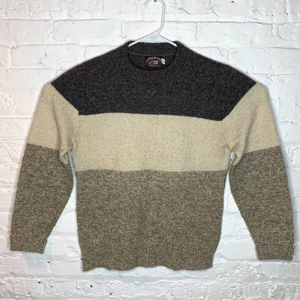 Vintage Victoria Dry Goods Made In USA Wool Blend Sweater Medium Grey Ivory